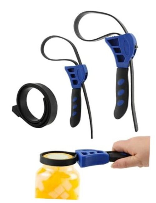 2-Pack Adjustable Rubber Strap Wrench Set, Max Diameter 4" and 6" Blue+black