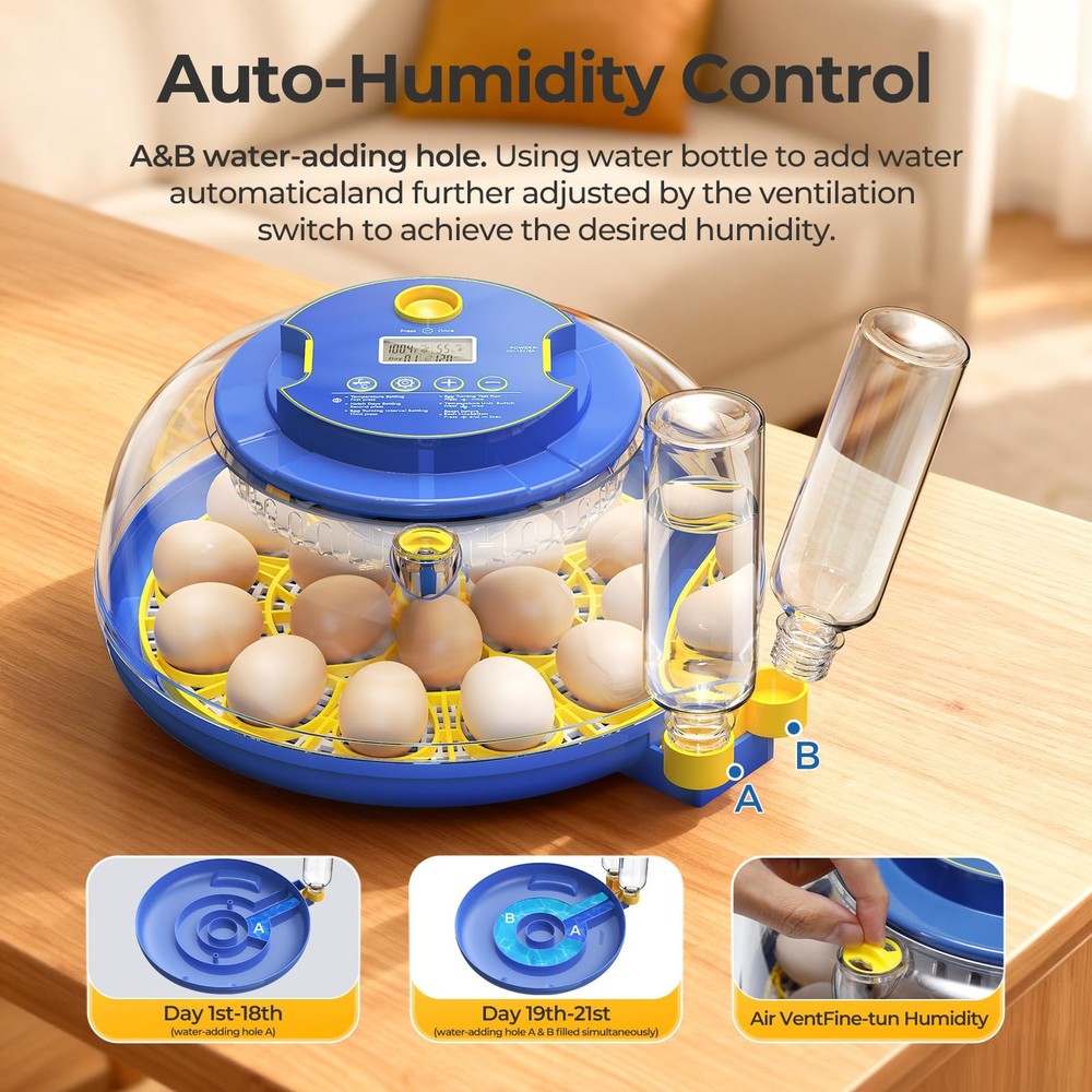 18 Egg Incubators for Hatching Eggs, 360° View with Automatic Egg Turning & H...
