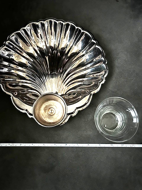Vintage Silverplate Shell-shaped Serving Dish with Glass Condiment Insert