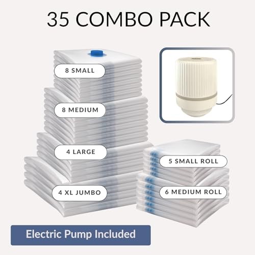 35 Pack Vacuum Storage Bags with Electric Pump, Compression 35 Combo w/ E-Pump