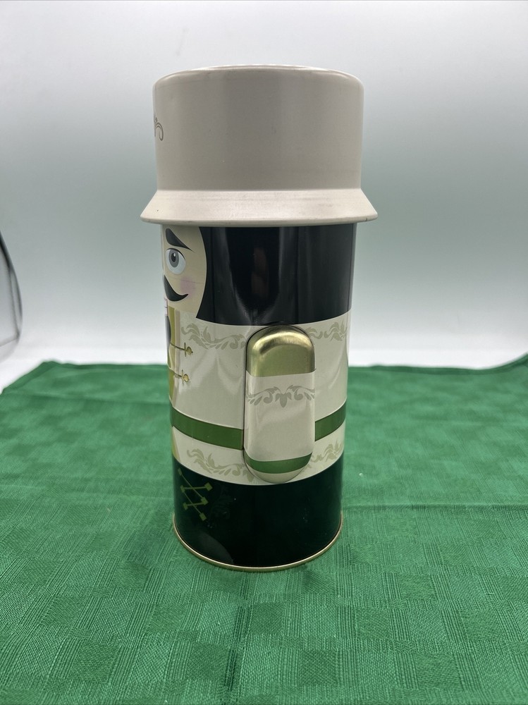 Christmas Nutcracker Soldier Tin Canister Beige / Black 8” Tall