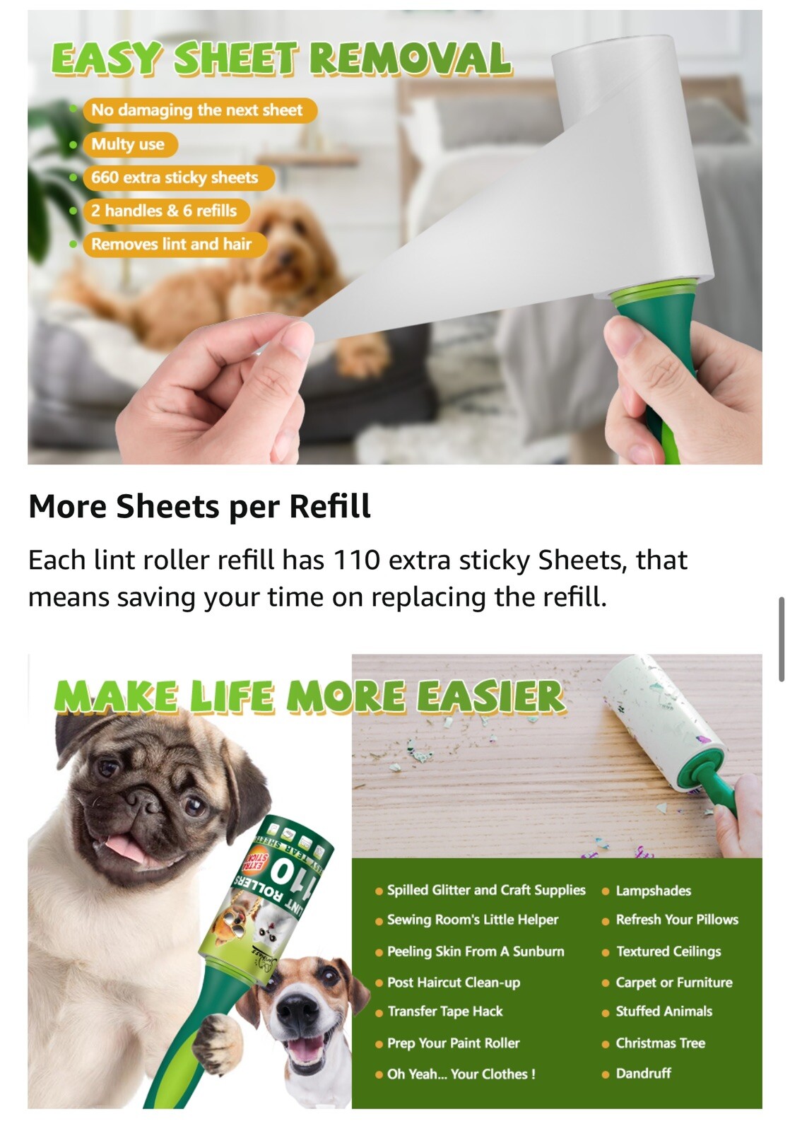 Lint Rollers for Pet Hair Extra Sticky, 660 Sheets Lint Roller with 3 Upgraded H