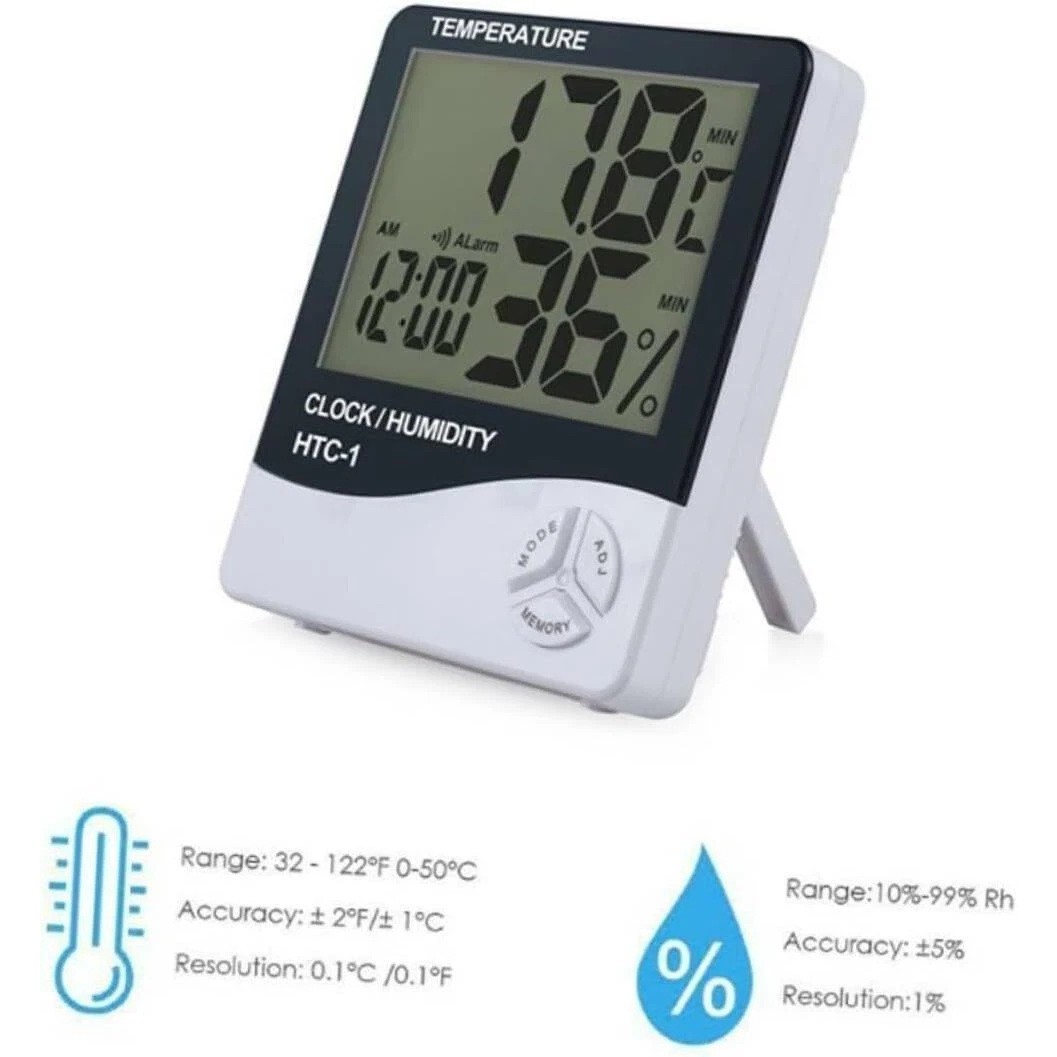 2 Packs Digital LCD Hygrometer Thermometer Humidity Temperature Alarm Clock