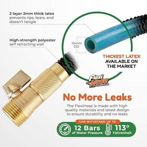 Expandable Garden Hose with 8 Function Nozzle, 50FT - Lightweight 50ft Black