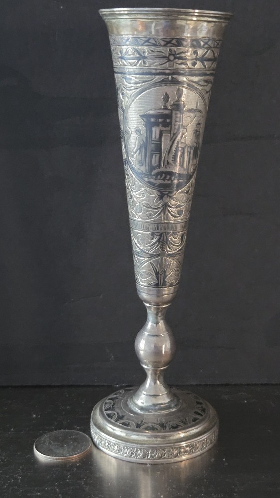 Large Russian Silver Niello Flute Cup