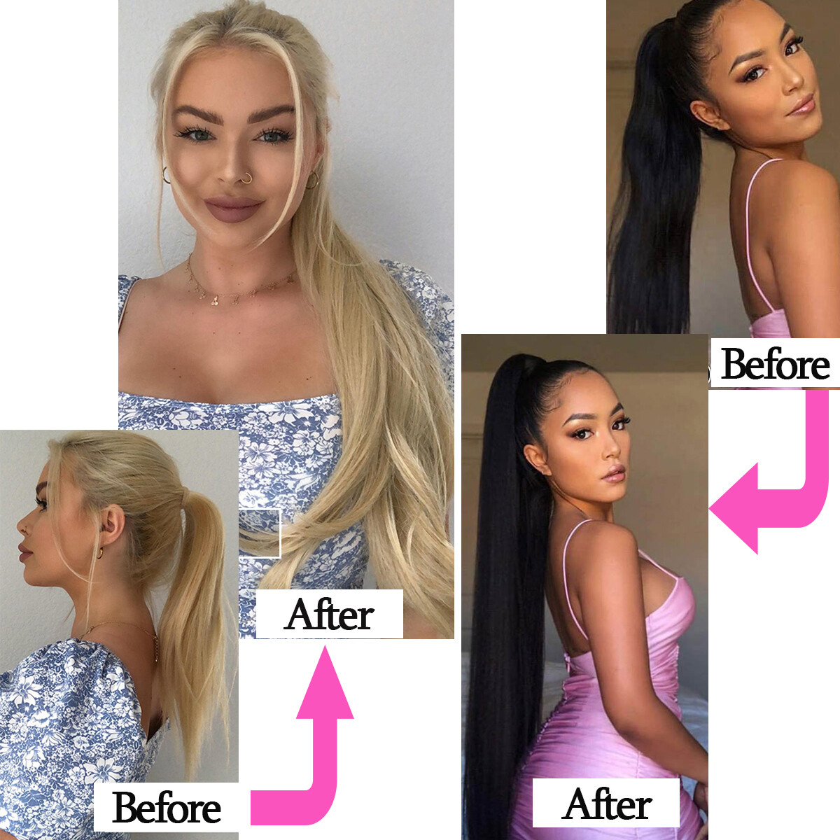 Real 100% Claw Wrap Around Ponytail Clip In Pony Tail Remy Human Hair Extensions