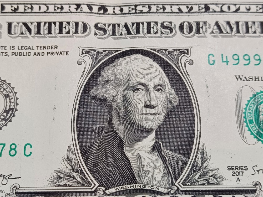 Fancy Serial # $1 Bill Solid 5 Of A Kind 9s With Obv. Ink Bleed Through Error