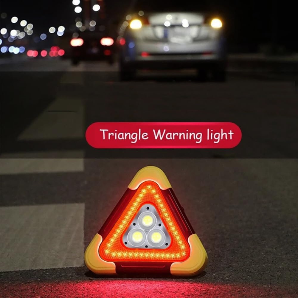 2Pcs Emergency Warning Triangle LED Lights Solar Charging 5 Mode Road Side LE...
