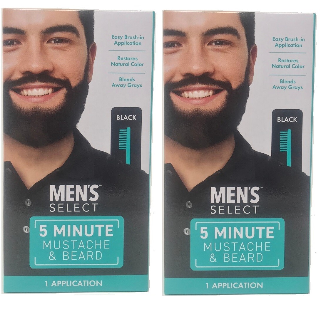 2pk Men's Select Mustache and Beard Hair Color Dye 5 minute Black or Dark Brown