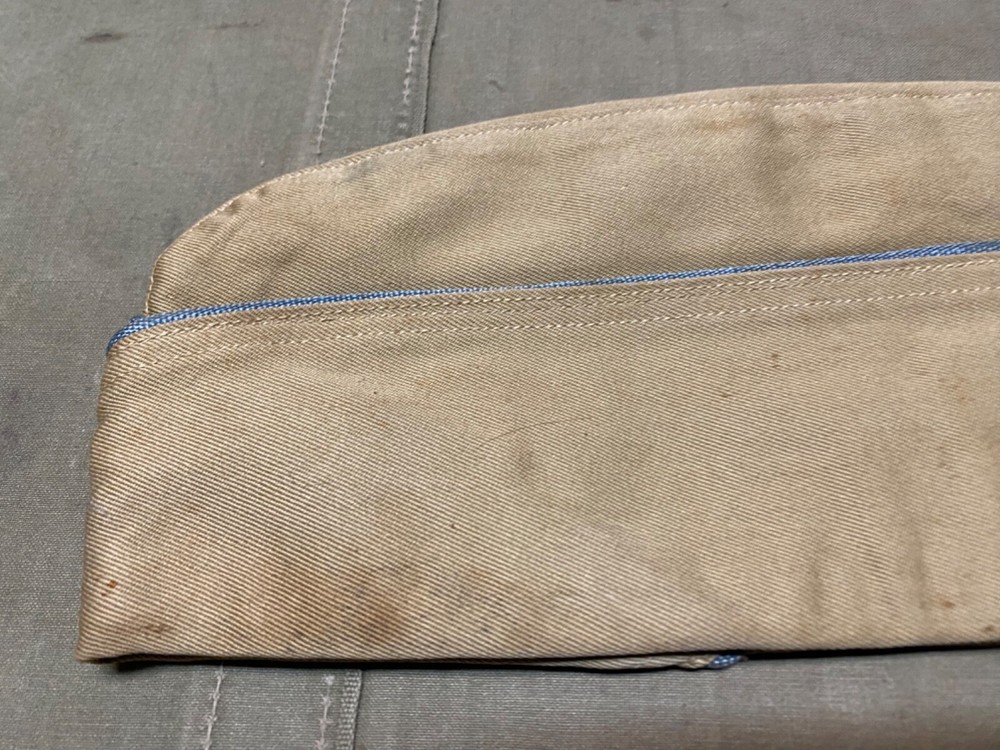 ORIGINAL WWII US ARMY INFANTRY SUMMER KHAKI OVERSEAS GARRISON HAT CAP-MEDIUM