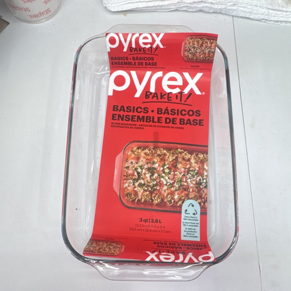 PYREX Basics 3 qt Glass Rectangle Baking Dish Dishwasher Safe