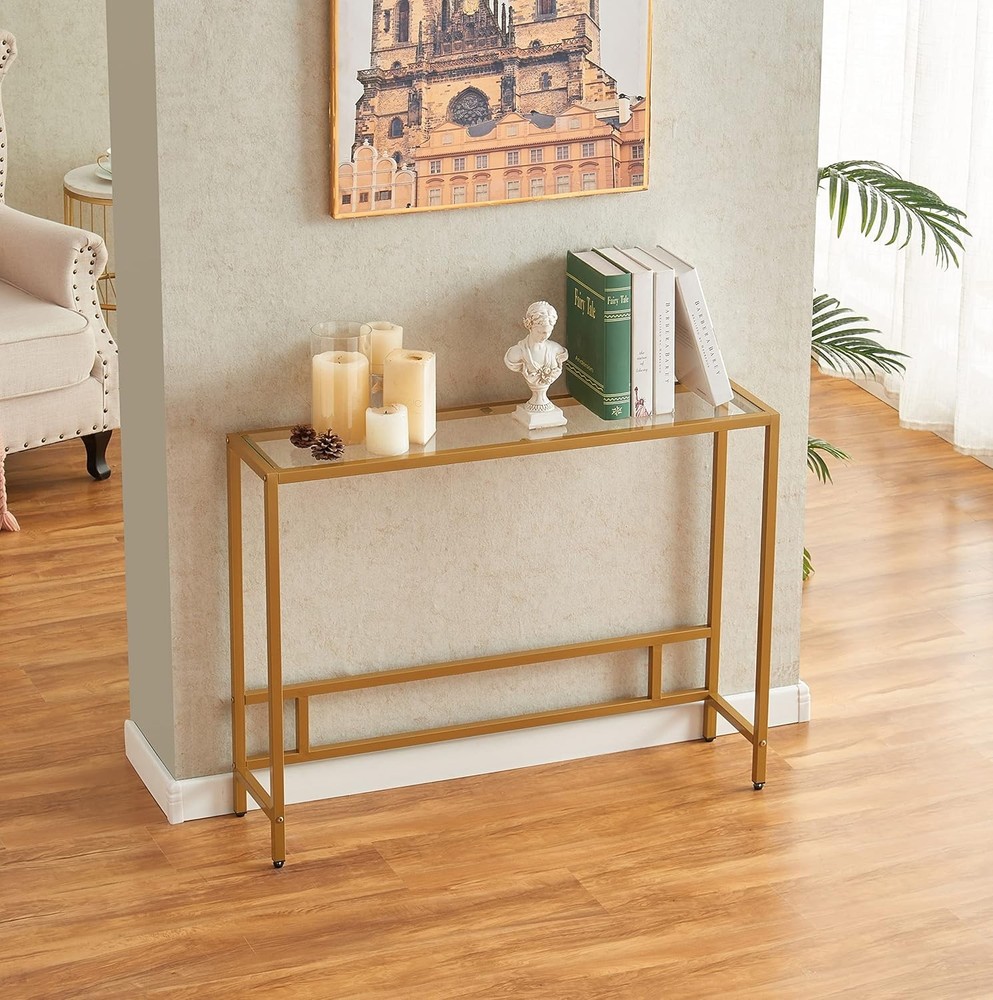 Small Modern Console Table Entryway Tempered Glass W/ Metal Frame Sofa Table