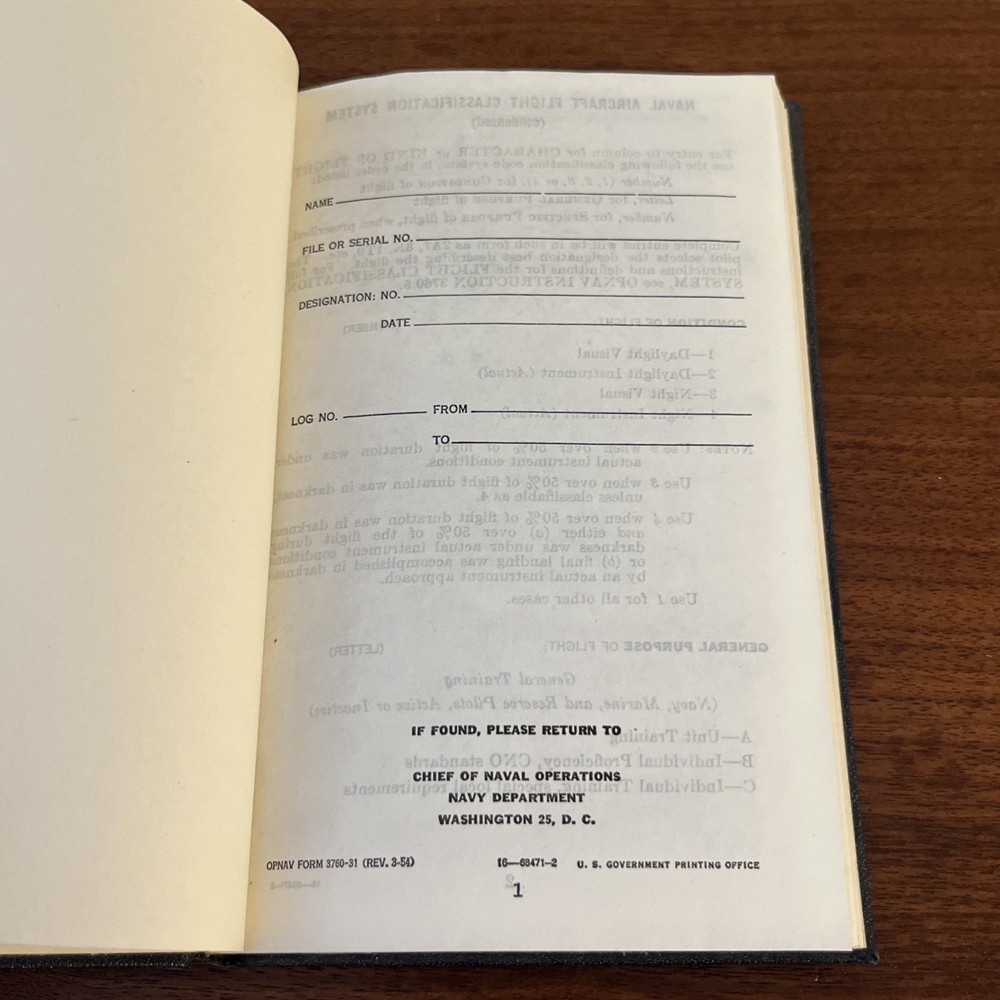 Aviators Flight Log Book US Navy UNUSED