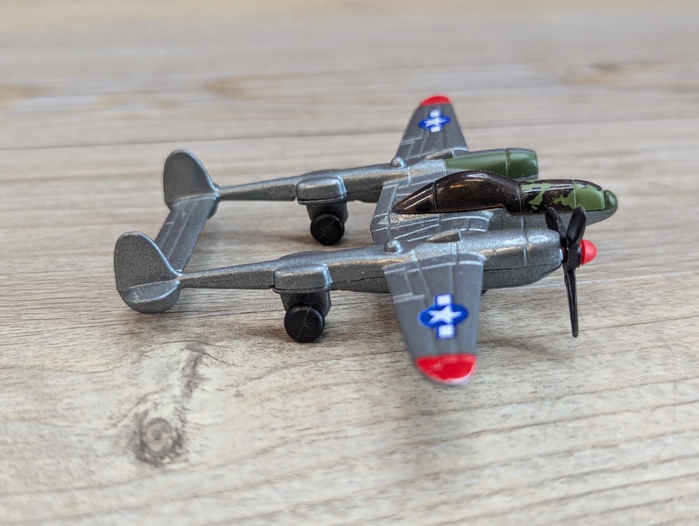 Lockheed P-38 Lightning Diecast Airplane 93114 4" Wingspan Missing Propeller