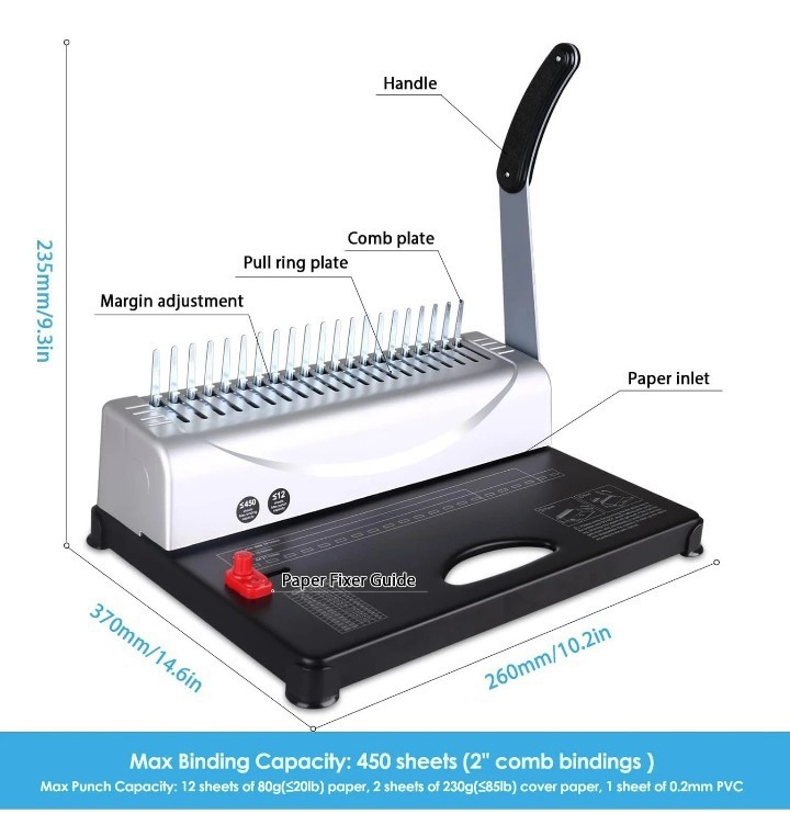 MAKEASY Binding Machine, 21-Hole, 450 Sheets, Comb Binding Machines with 1 Bo...