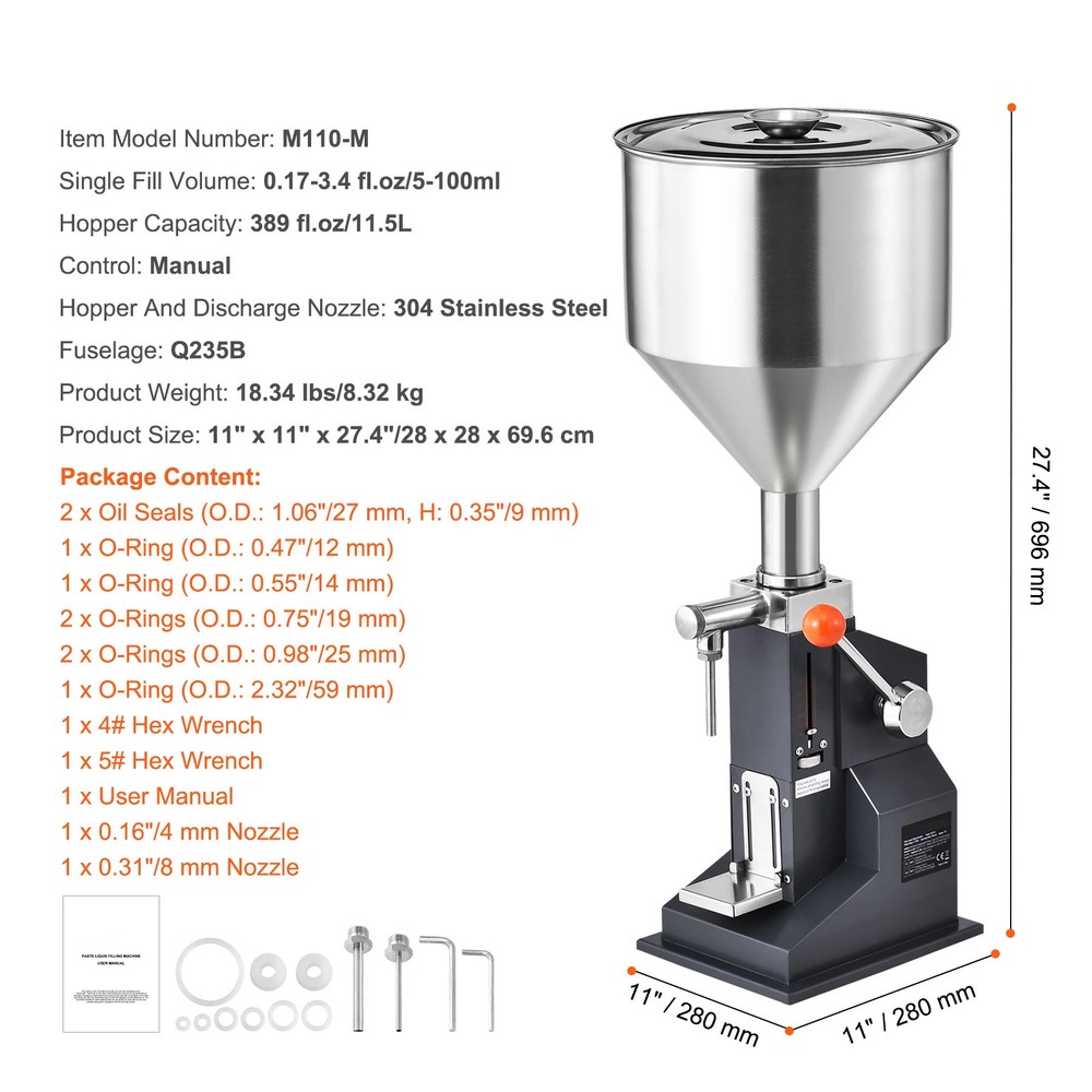 Paste/Liquid Filling Machine with Hopper Adjustable Bottle Filler Manual