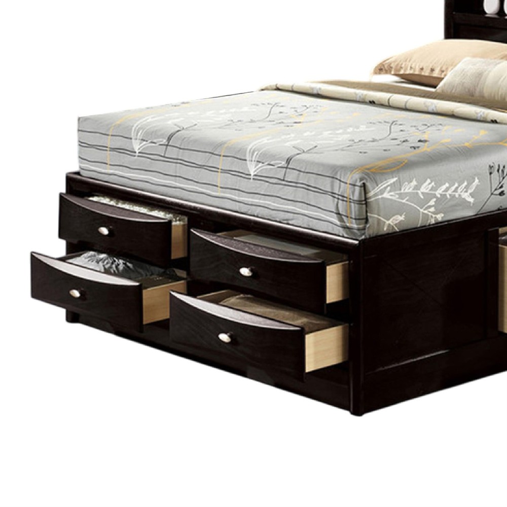 Simo Queen Bed-Bookcase Headboard-Storage Drawers-Black