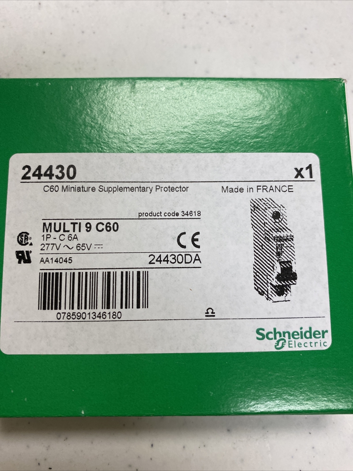 NEW, SCHNEIDER ELECTRIC 24430 C60 MINIATURE SUPPLIMENTARY PROTECTOR, MULTI 9 C60