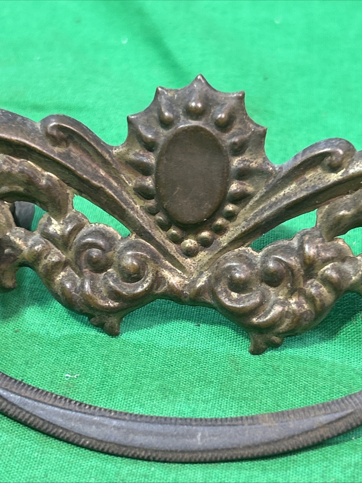 Two ANTIQUE Brass Pressed Drawer Pull Furniture Hardware Circle Metal Bail