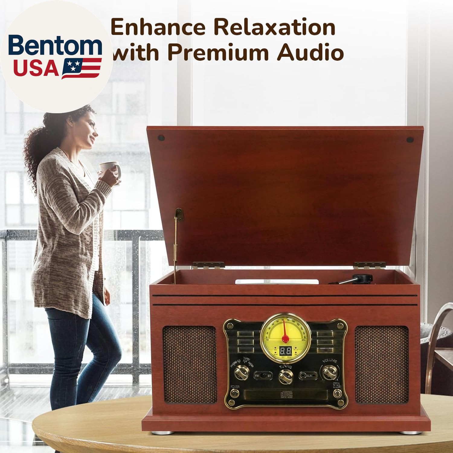 Bluetooth Record Player 10 in 1, 3-Speed Turntable for Vinyl with Speakers, LP t