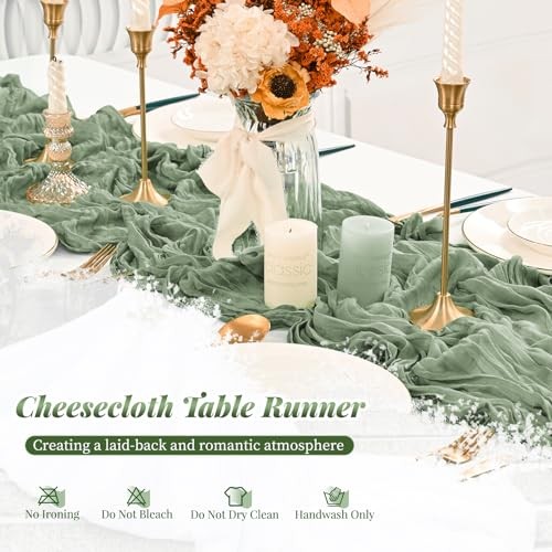 Table Runner, 10FT Cheesecloth Table Runner Long Romantic 12 Pack Sage Green