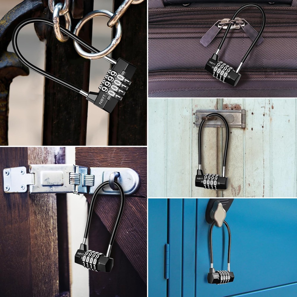 2 PCS Long Shackle Combination Padlock, Cable Locks with 4 Digit Combination,...