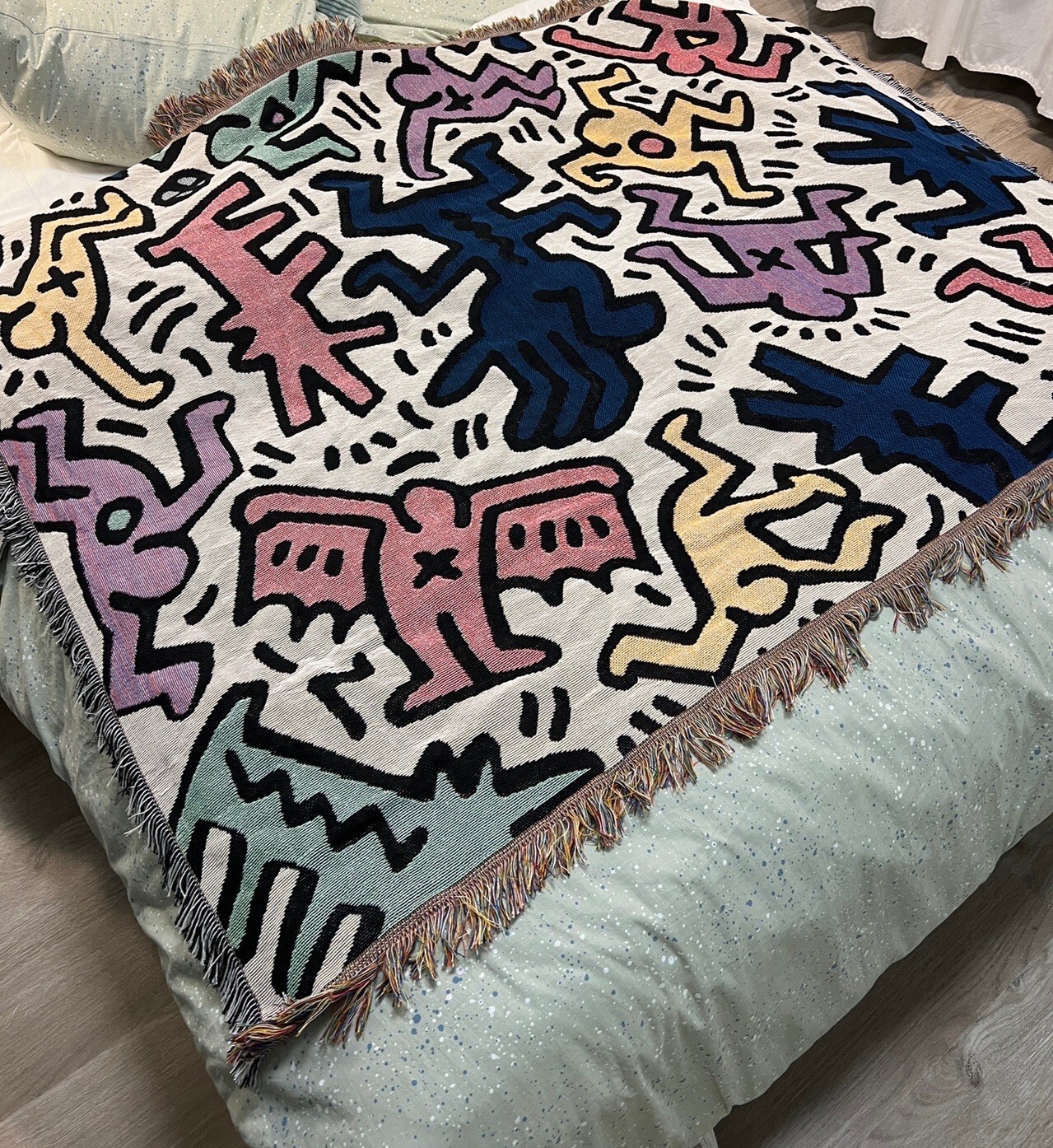 Keith Harring Colored Graffiti Casual Woven Tapestry Blanket Throws LGBTQ Decor