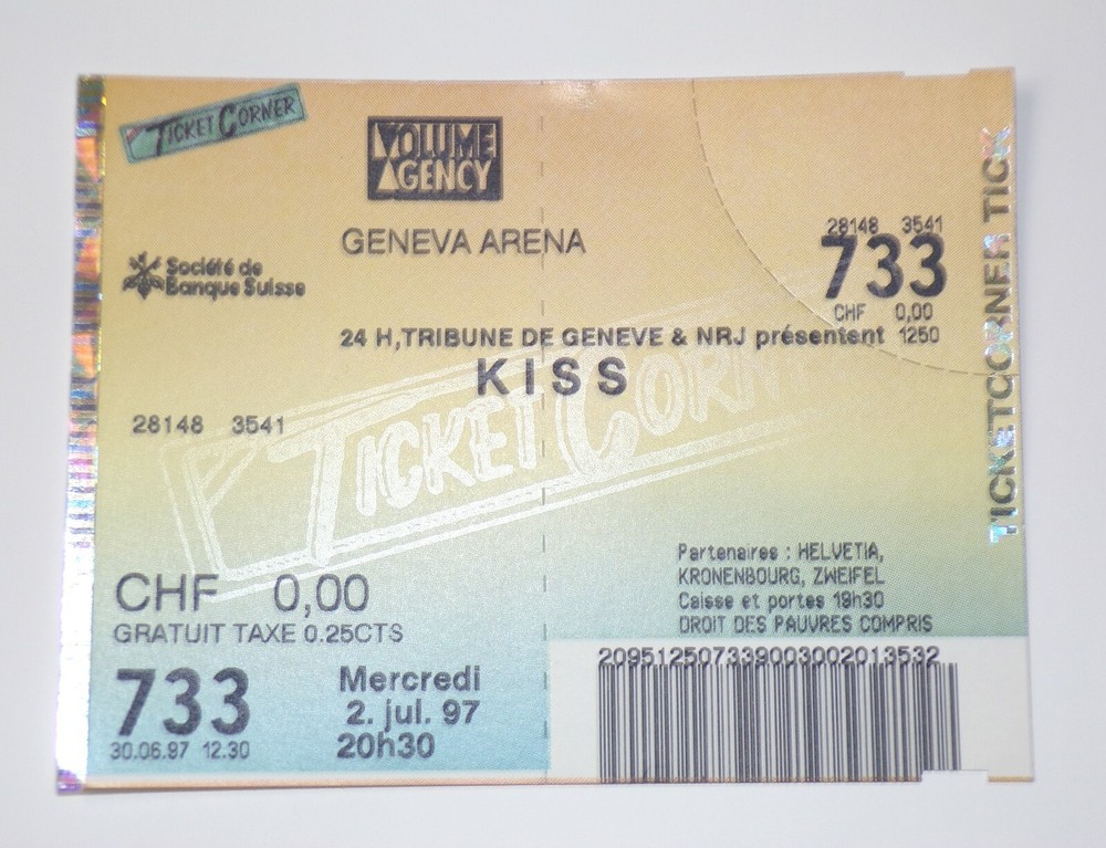 KISS Full Ticket Stub 1997 Reunion Concert Tour Geneva Switzerland Vintage Kiss
