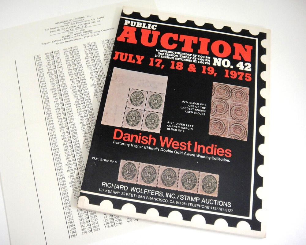 Wolffers Stamp Auction Catalog 1975 w Prices Realized Danish West Indies #42