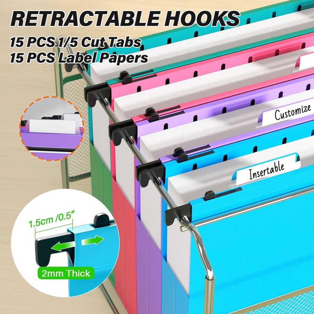 Plastic Hanging File Folder Letter Size,Heavy Duty 2" Expandable File Folder ...