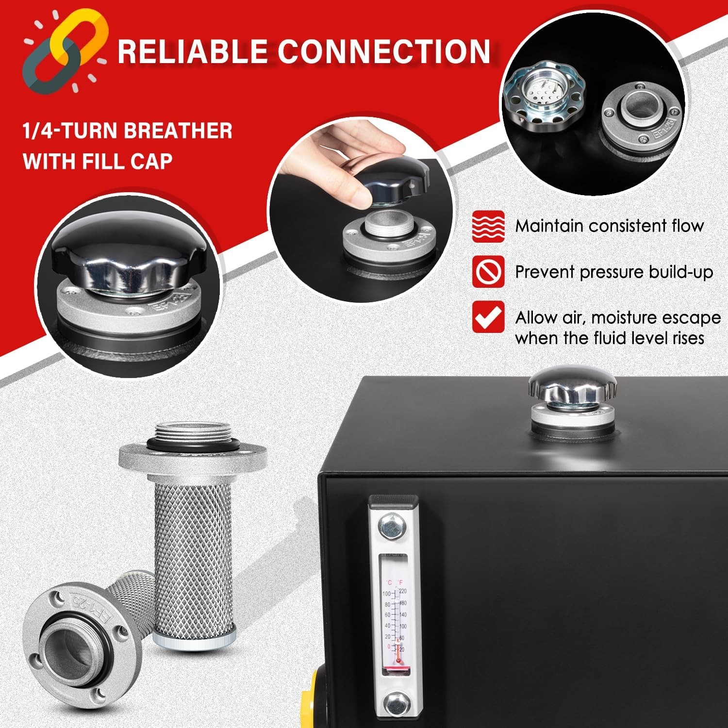 7 Gallon Hydraulic Fluid Reservoir Tank with Temp Gauge, Sight-Gauge & Breather