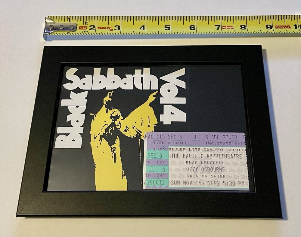 Framed 1992 Ozzy Osbourne Concert Ticket Stub So. Cal Black Sabbath Album Cover