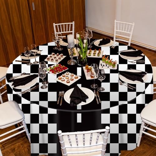 3 Pcs Plastic Racing Party Round Tablecloths Checkered Flag Table Covers Black