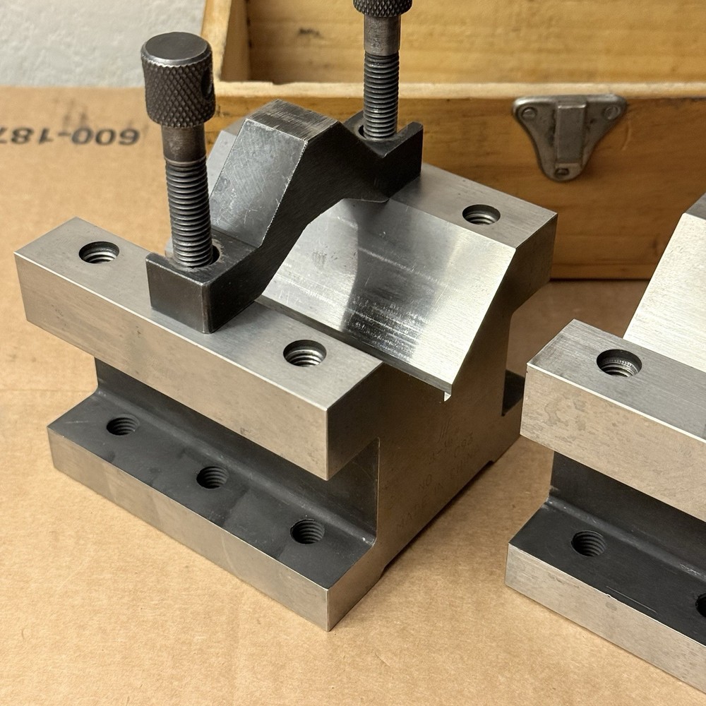Large Precision V Block Set With Clamps Workholding 4”x4”x3”