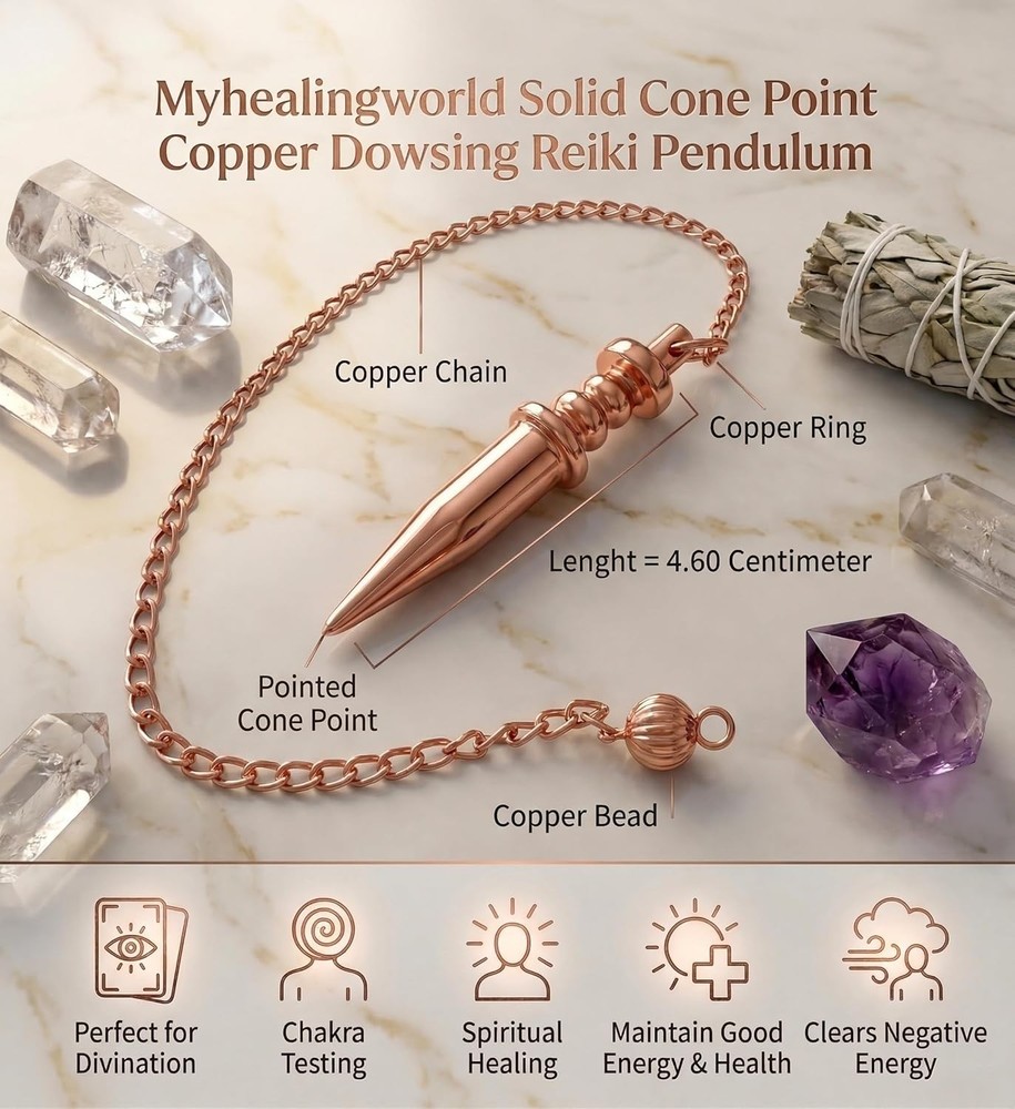 Copper Dowsing Pendulum Cone Point Reiki Healing Divination Tool Solid
