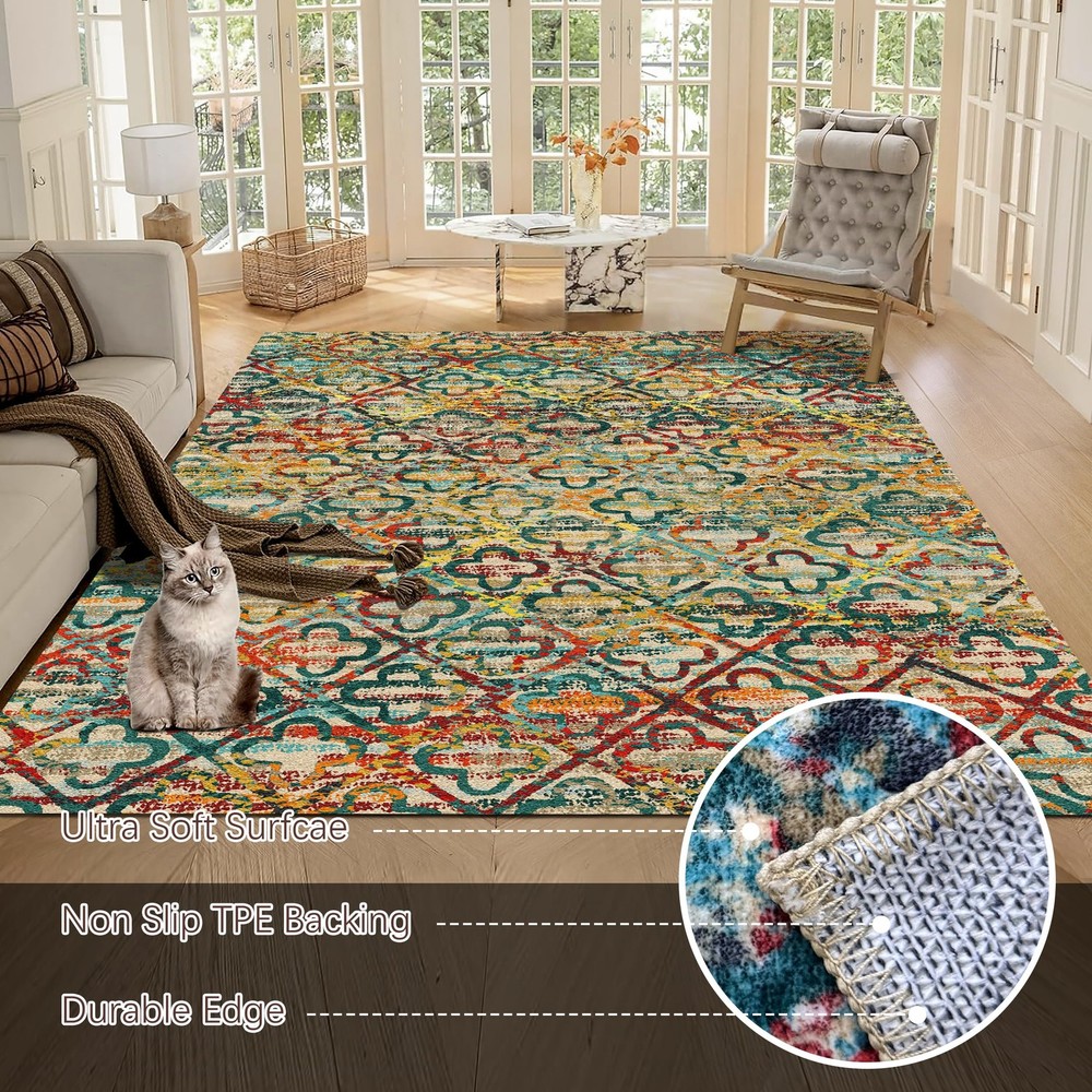 RUGSURE Washable Area Rugs, 8' x 10' x (Rectangular), Grass-multicolor