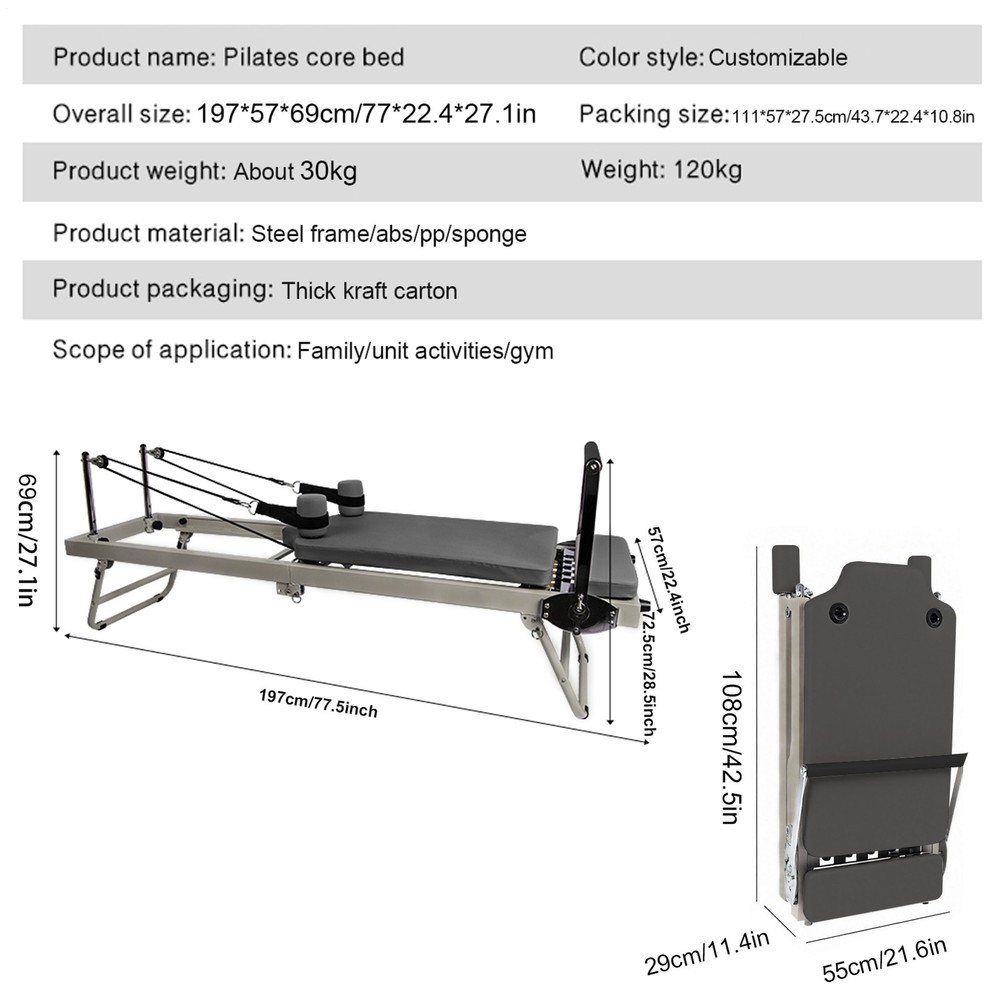 77" Pilates Reformer Machine Equipment with Spring for Home Workout,Foldable