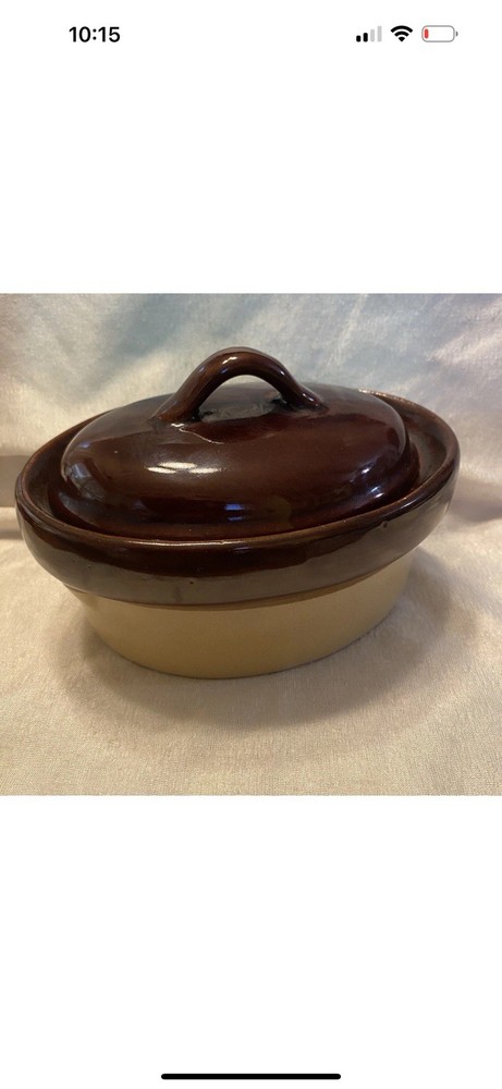Vintage Two-Tone Brown Ceramic 1 Quart Covered Casserole