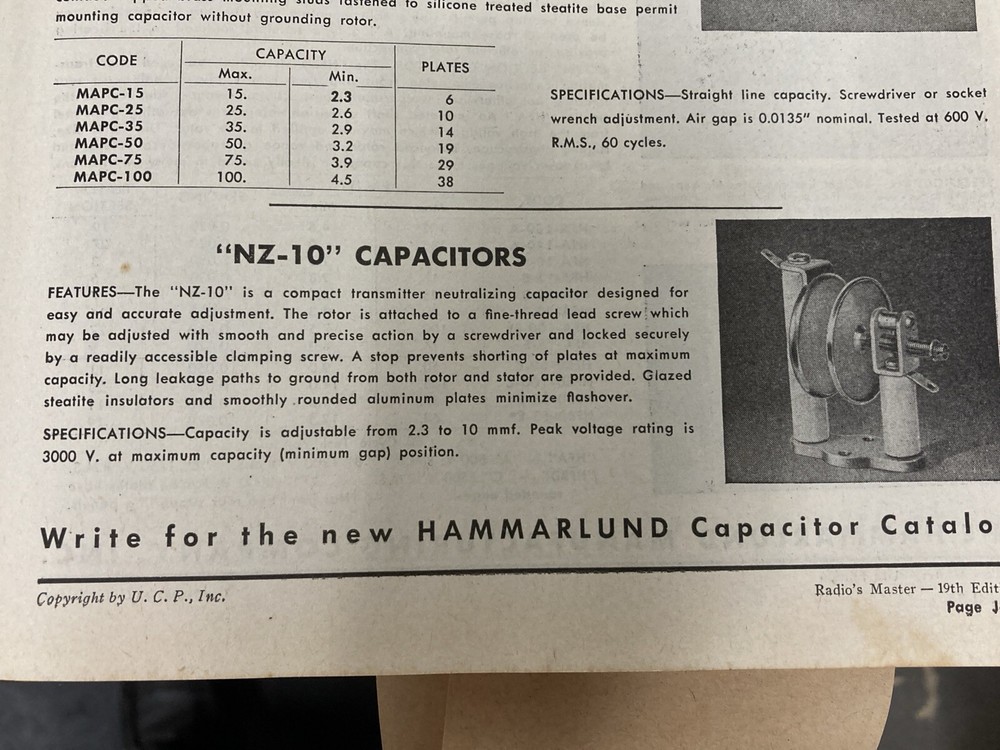 NiB Hammarlund NZ-10 Neutralizing Transmitter Capacitor