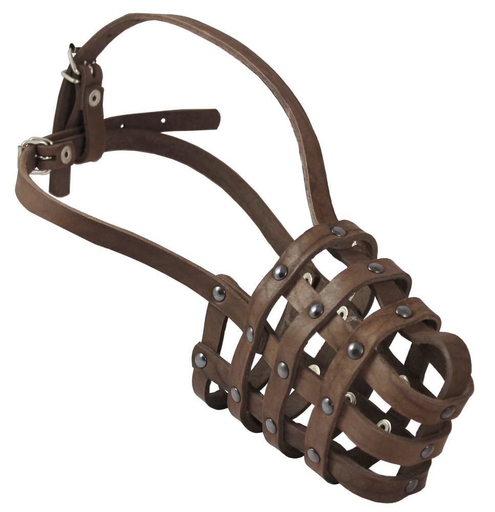 Genuine Leather Mesh Basket Secure Muzzle #143, German Shepherd, Labrador, Husky