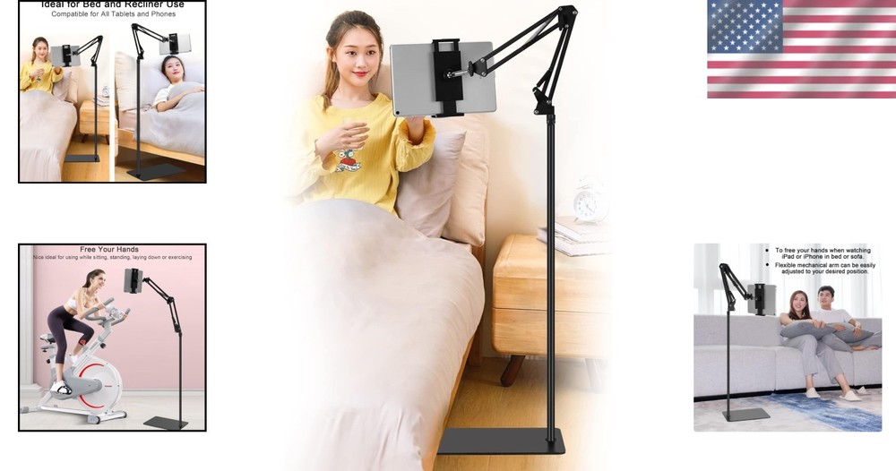 Sleek Black Tablet Floor Stand - Adjustable Height