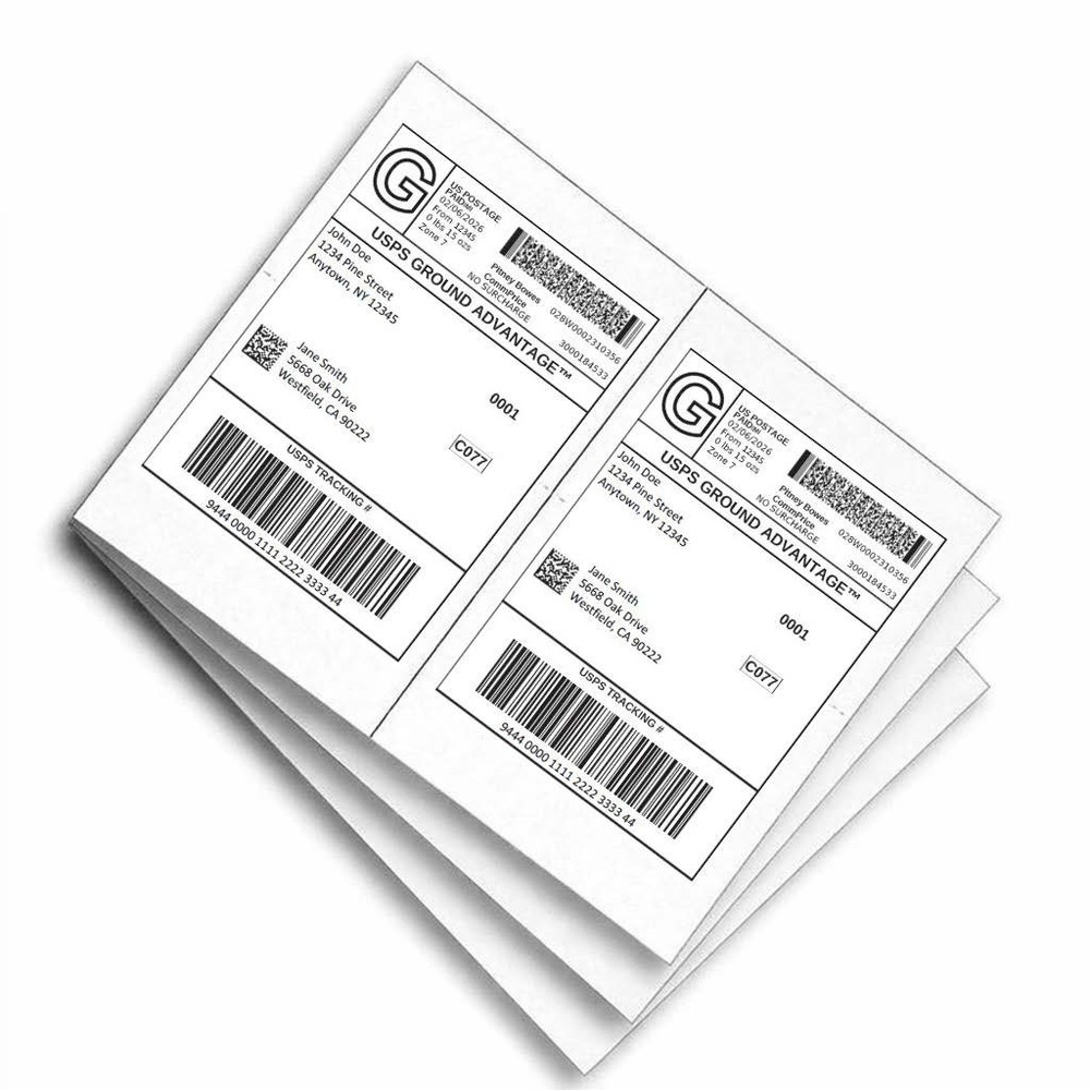 Half Sheet Shipping Labels 8.5" x 5.5" – 2 per Sheet - Choose Quantity