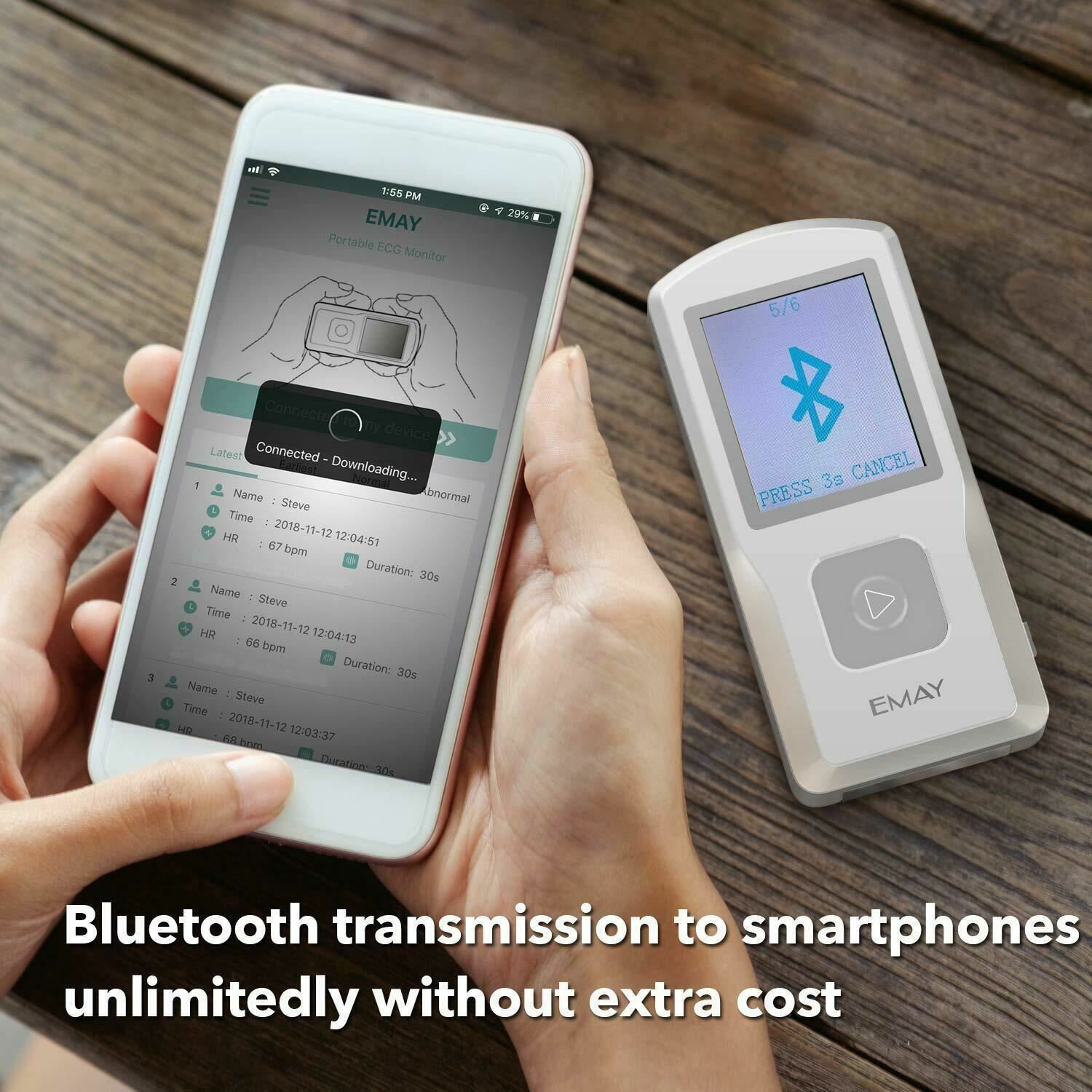 Bluetooth Portable ECG/EKG Monitor For Smartphones and computers EMG20