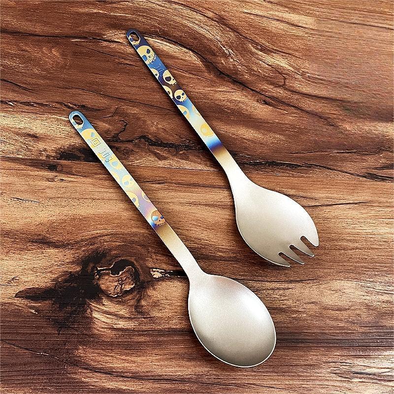 Pure Titanium Long Handle Spoon Spork Lightweight Portable Cutlery EDC Flatware
