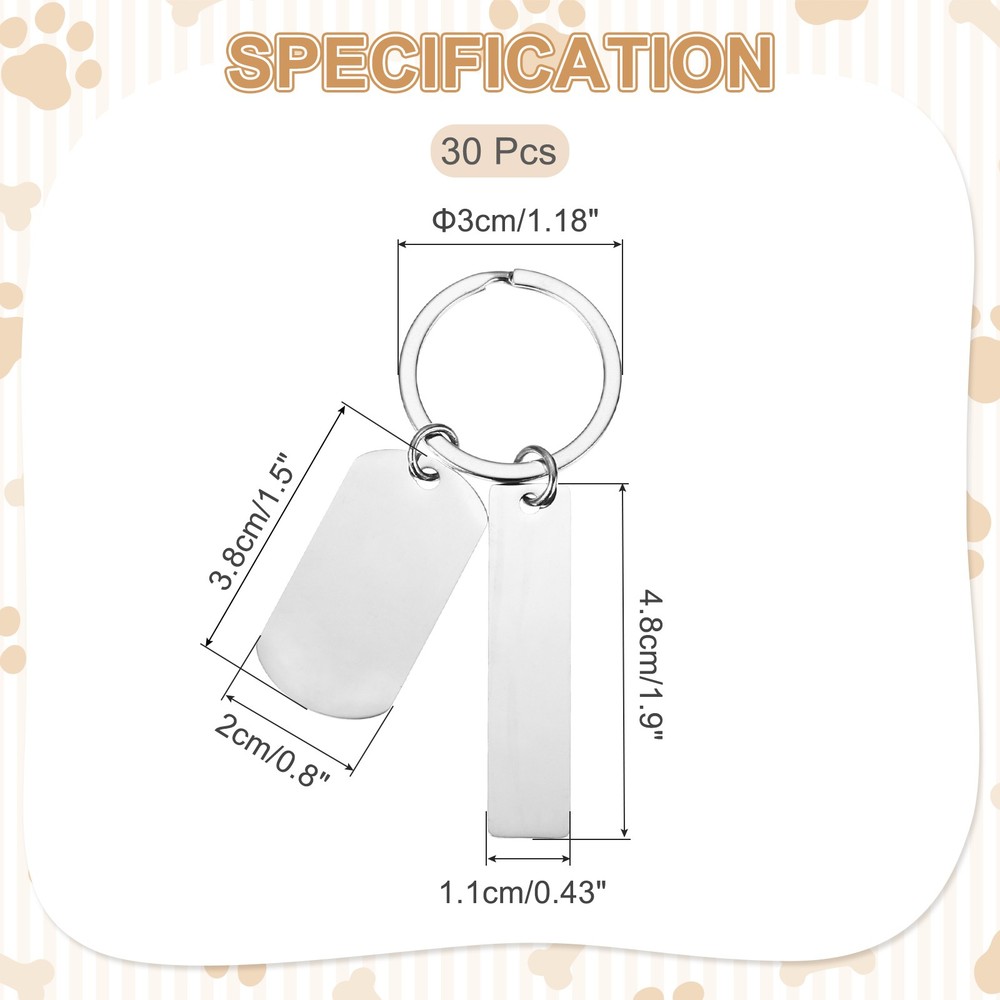 30Pcs Metal Engraving Keychain Blanks, Silver Tone(Oval/Rectangular)