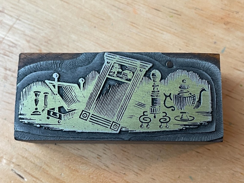 Printing Letterpress Printers Block Mirror Silver Decorative Header (251)