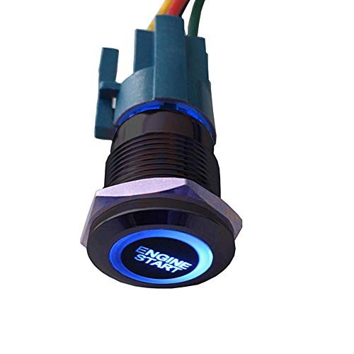 Black Shell 12V Momentary Car Vehicle LED Light Push Button Stainless Blue