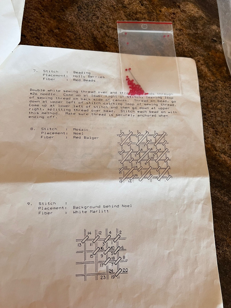 NOEL MINI SOCK NEEDLEPOINT 90% Complete Instructions Side Notes Floss, Metallic