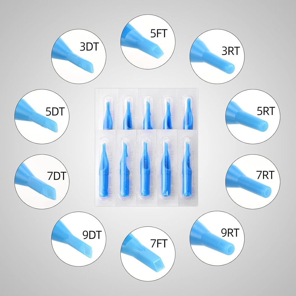 Tattoo Needles and Tips #12 Standard Mixed RL+RS+M1, Assorted, Blue, Silver