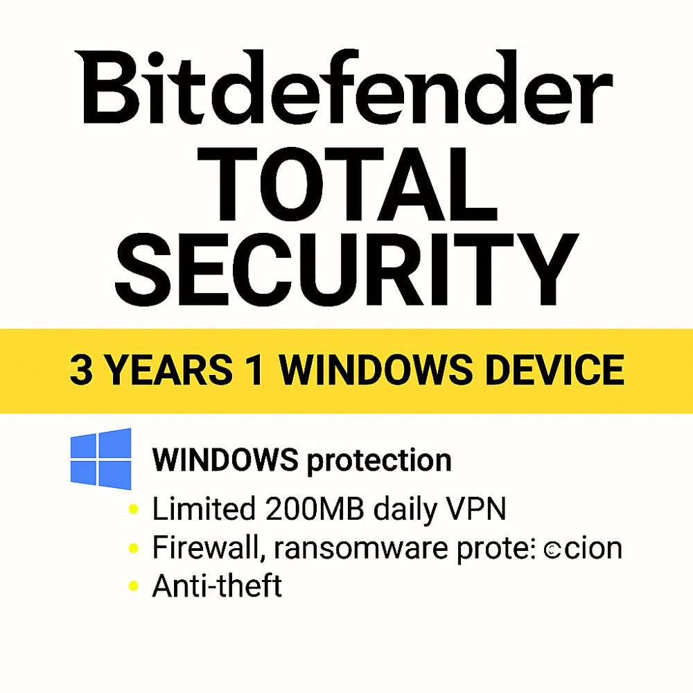 Bitdefender Total Security - 3 Year 1 Windows Devices Protection LATEST Version